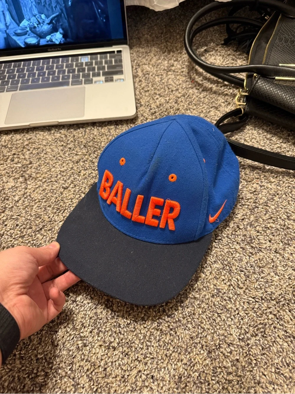 Nike Kids Blue Cap with Orange 'BALLER' Embroidery